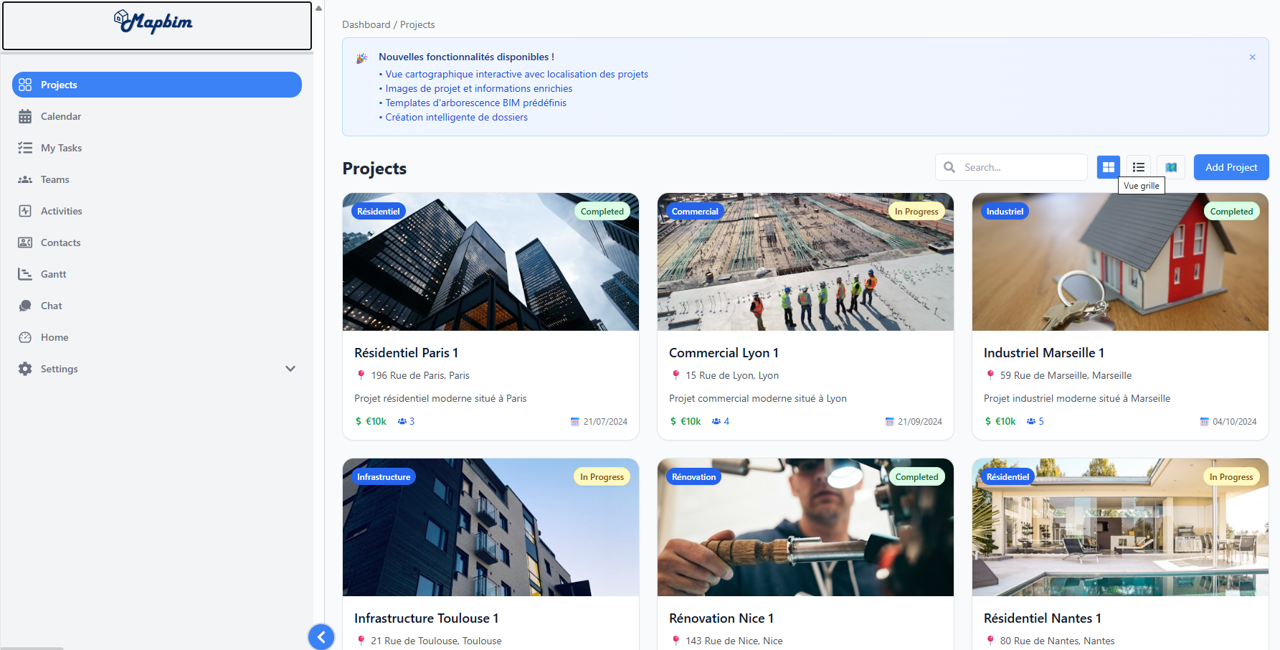 واجهة إدارة مشاريع MapBIM